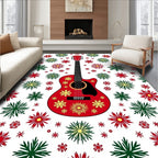 Red Guitar Snowflake Christmas Rug