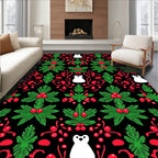 Festive Black White Red Penguin Foliage Rug