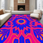 Vibrant Blue Pink Yellow Sunburst Rug