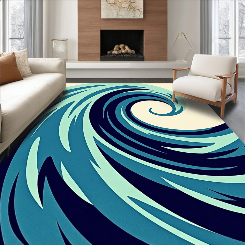 Deep Blue Swirling Ocean Wave Rug