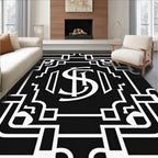 Black White Geometric Monogram Frame Rug