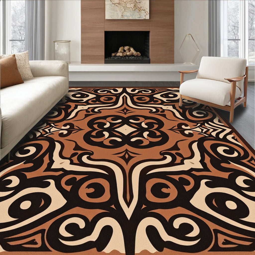 Bold Tawny Tribal Swirl Rug