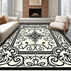 Ivory Black Ornamental Script Medallion Rug