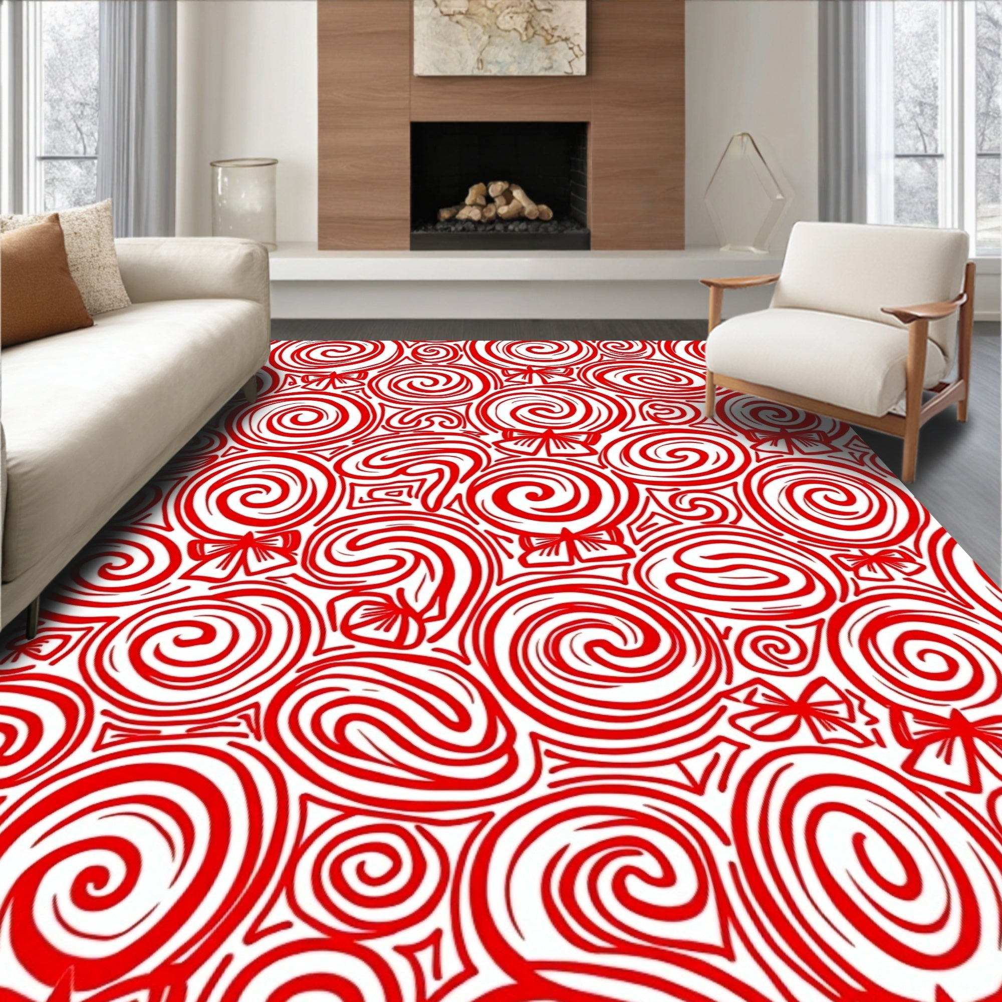Bold Red Swirl Candy Ribbon Rug