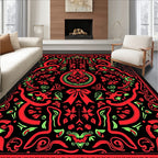 Bold Red Floral Wreath Swirl Rug