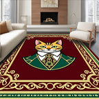 Dapper Cat Portrait Ornate Crimson Rug