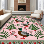 Pink Whimsical Duck Pineberry Border Rug