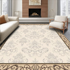 Ornate Beige Damask Scroll Border Rug