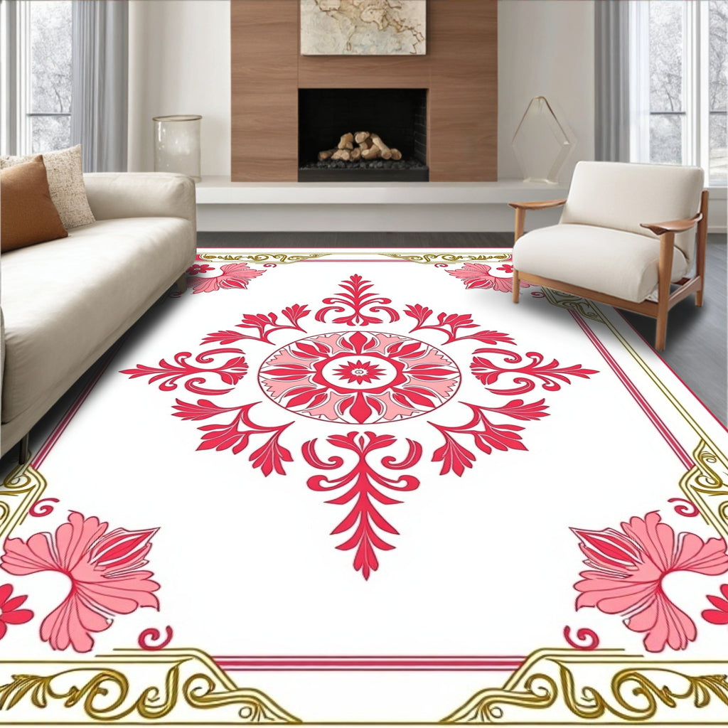 Crimson Lotus Floral Centerpiece Rug