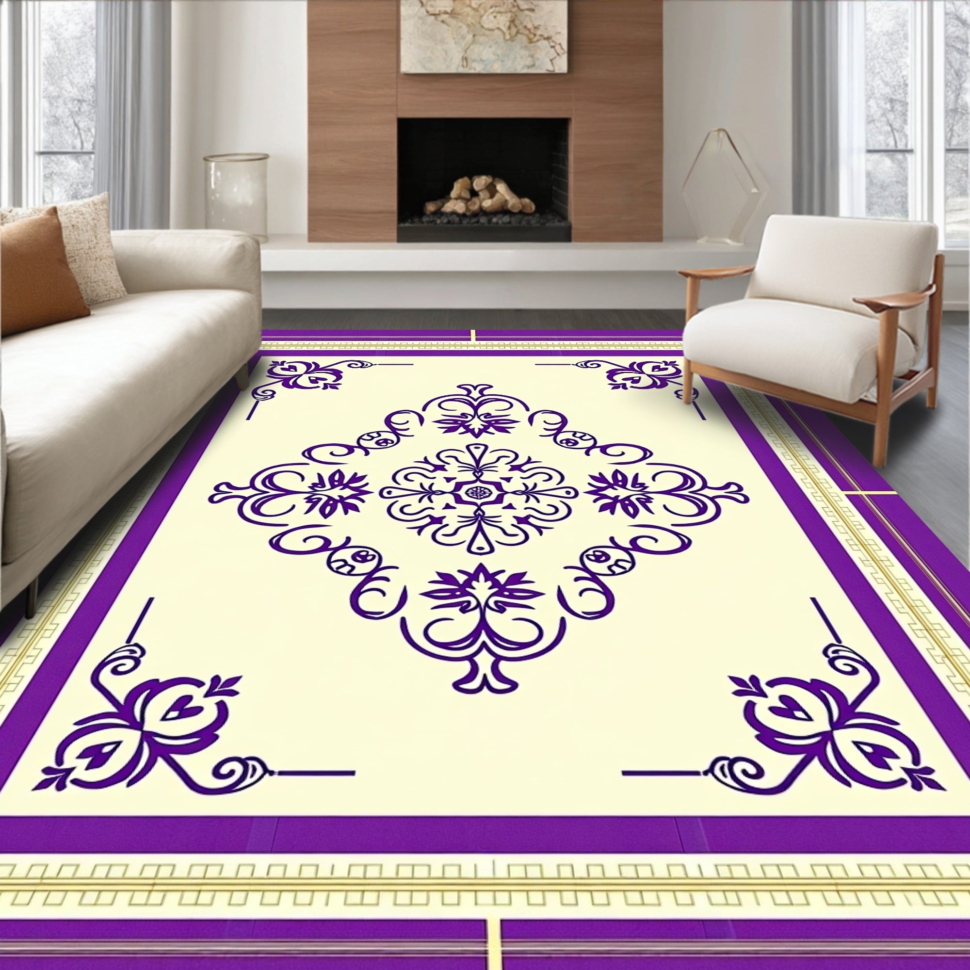 Royal Purple Damask Medallion Rug