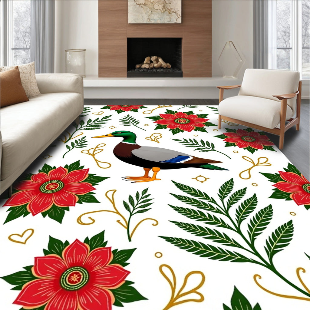 Vibrant Red Floral Mallard Countryside Rug
