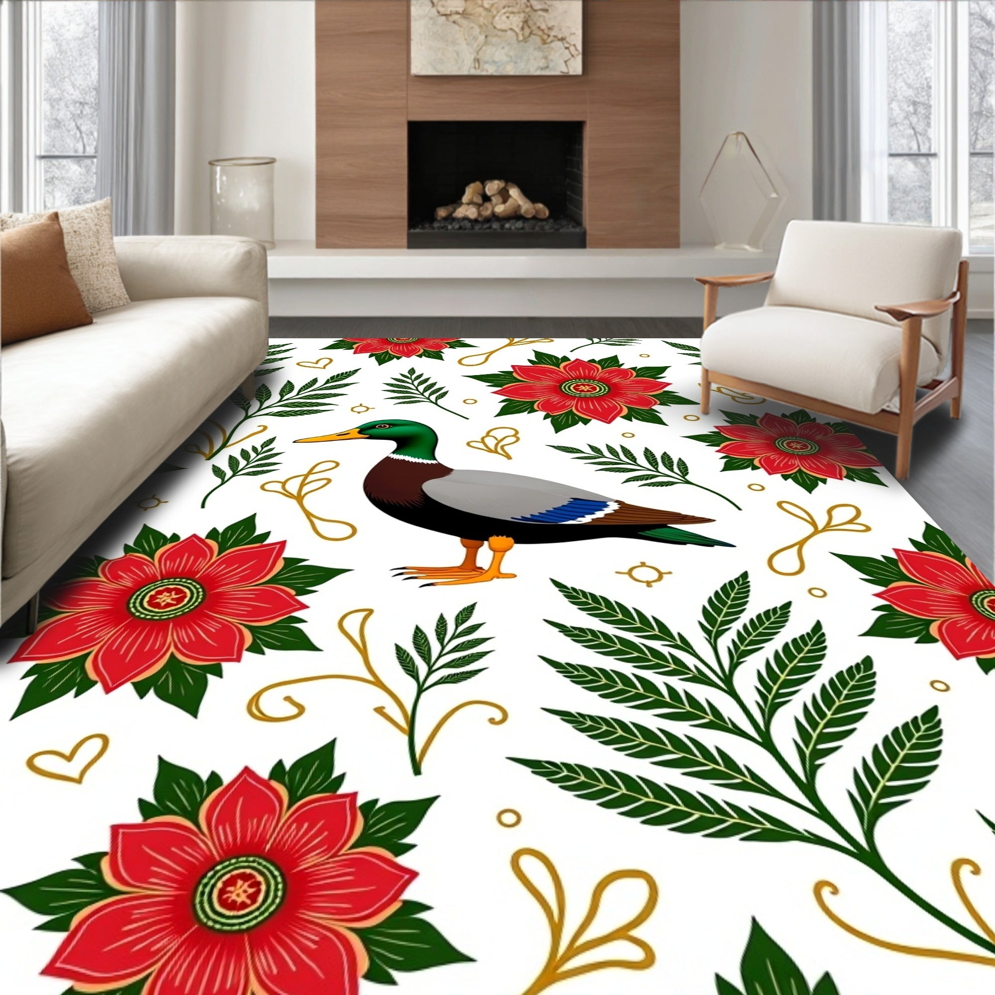 Vibrant Red Floral Mallard Countryside Rug