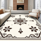 Dark Brown Compass Floral Corner Rug