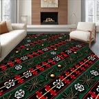 Festive Red Green Plaid Snowflakes Garland Rug