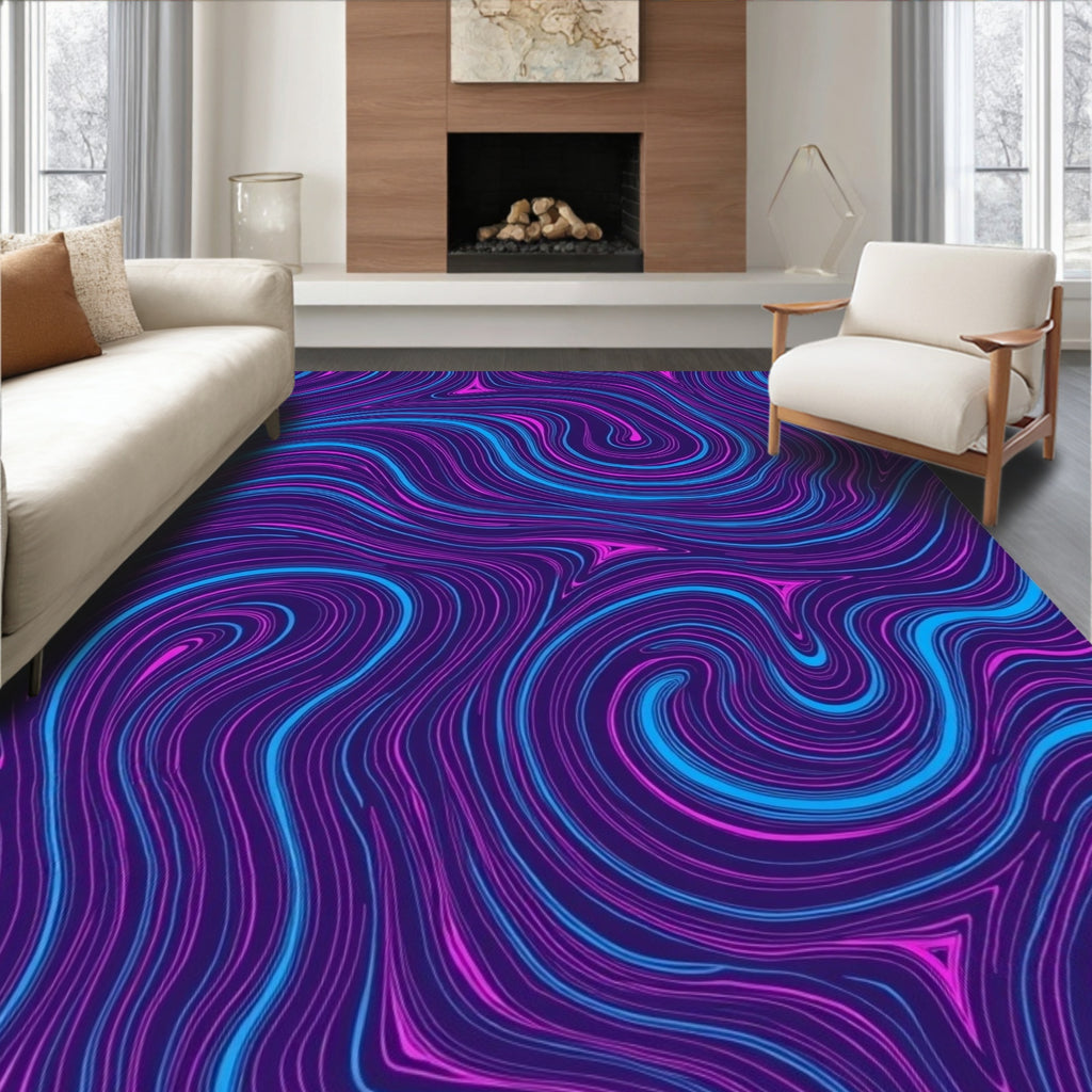 Vibrant Swirl Blue and Pink Lines Rug