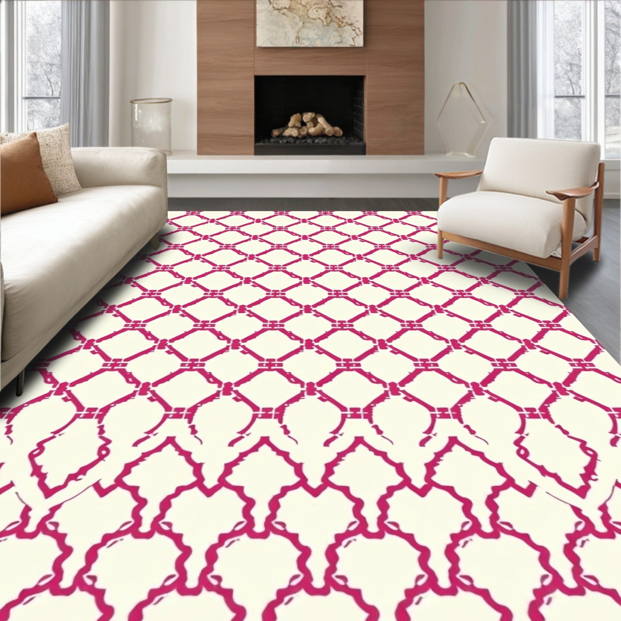 Crimson Lattice Diamond Repeating Rug