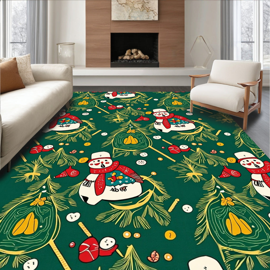 Festive Snowman Christmas Tree Garland Rug