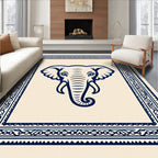 Navy Blue Elephant Tribal Border Rug