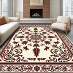 Deep Burgundy Floral Medallion Border Rug