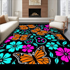 Whimsical Orange Butterfly Garden Rug