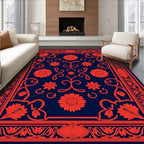Coral Floral Scroll Navy Romance Rug