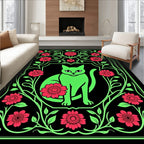 Vivid Green Cat Floral Medallion Rug
