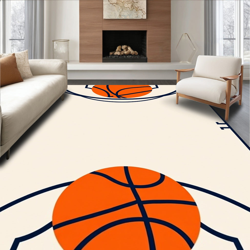 Orange Basketball Court Lines Rug