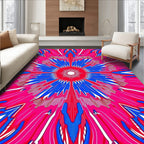 Vibrant Pink Blue Sunburst Radial Rug
