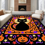Black Cat Halloween Pumpkin Stars Rug