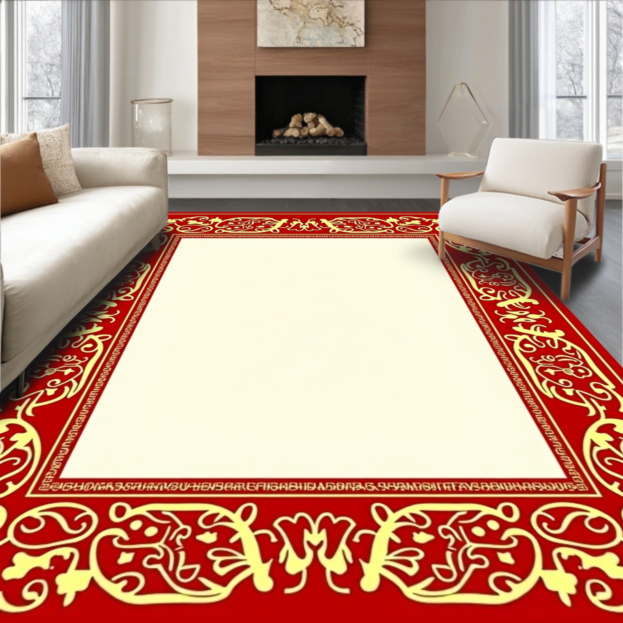 Rich Red Golden Ornate Border Rug