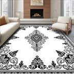 Black White Classic Filigree Diamond Rug