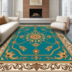 Teal and Gold Floral Sunburst Medallion Rug