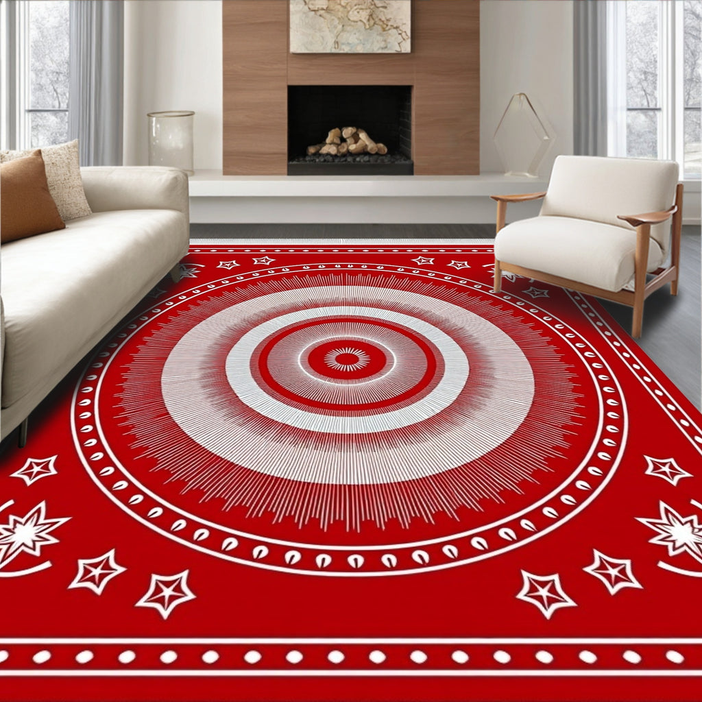 Vibrant Red Sunburst Star Medallion Rug