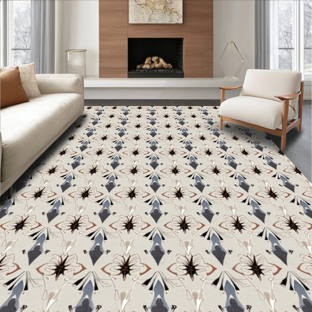 Neutral Earthy Diamond Floral Arrangement Rug