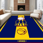 Navy Blue Yellow Basketball Figures Rug