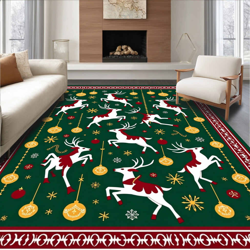 Festive Reindeer Ornaments Border Rug
