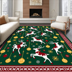 Festive Reindeer Ornaments Border Rug