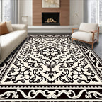 Classic Ivory Black Floral Medallion Rug