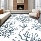 Blue Seaweed Botanical Watercolor Rug