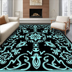 Black Aqua Floral Medallion Mandala Rug