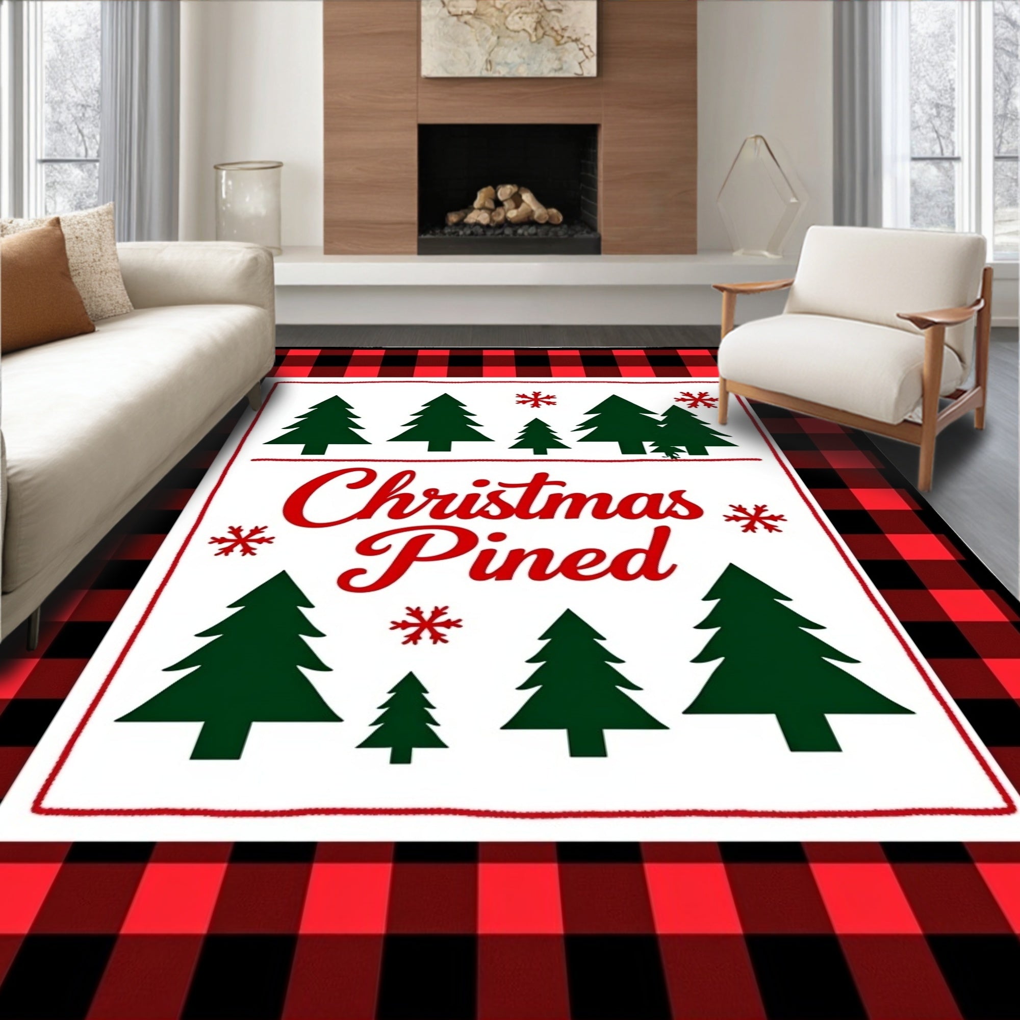 Red Black Buffalo Check Christmas Trees Rug