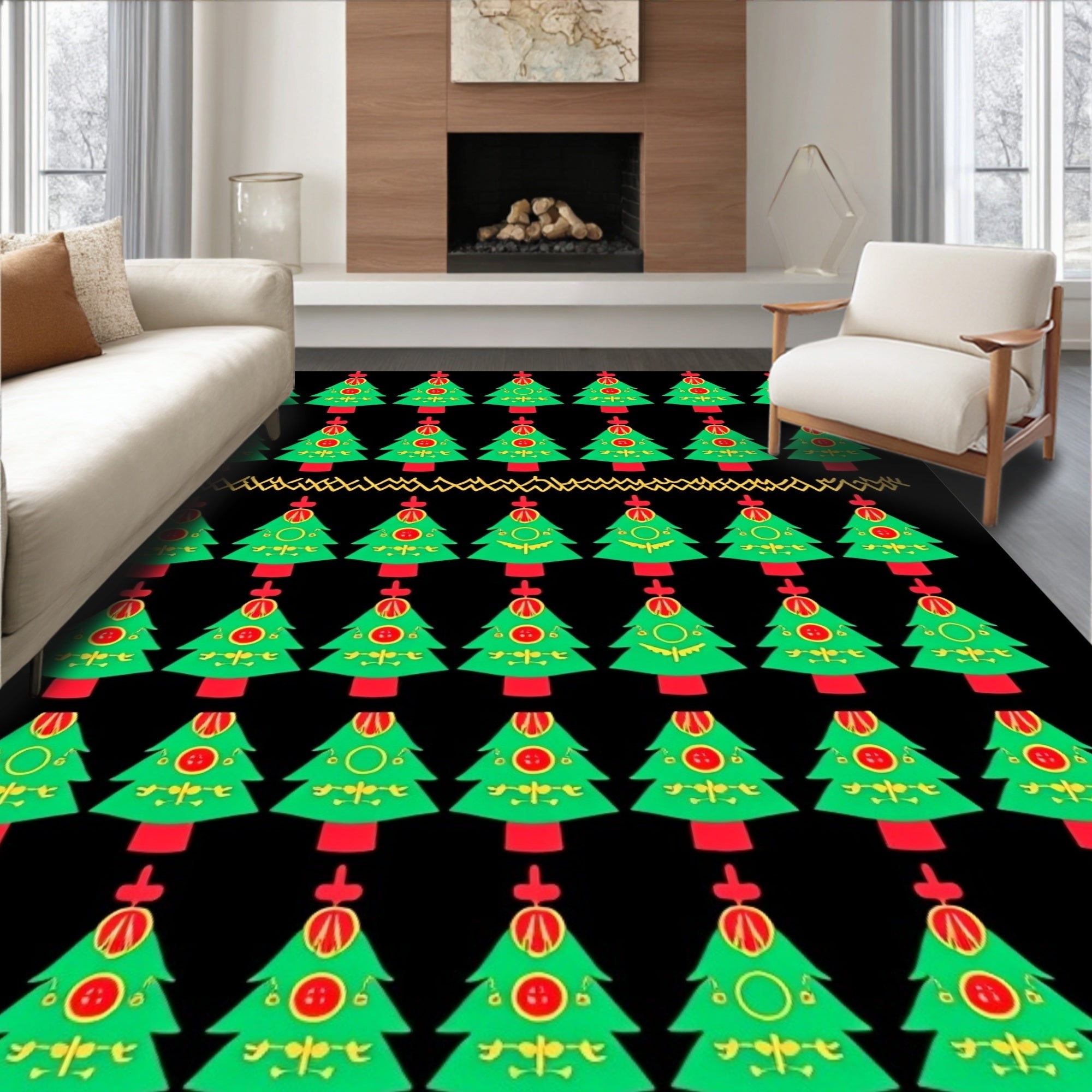 Christmas Tree Garland Gold Zigzag Rug