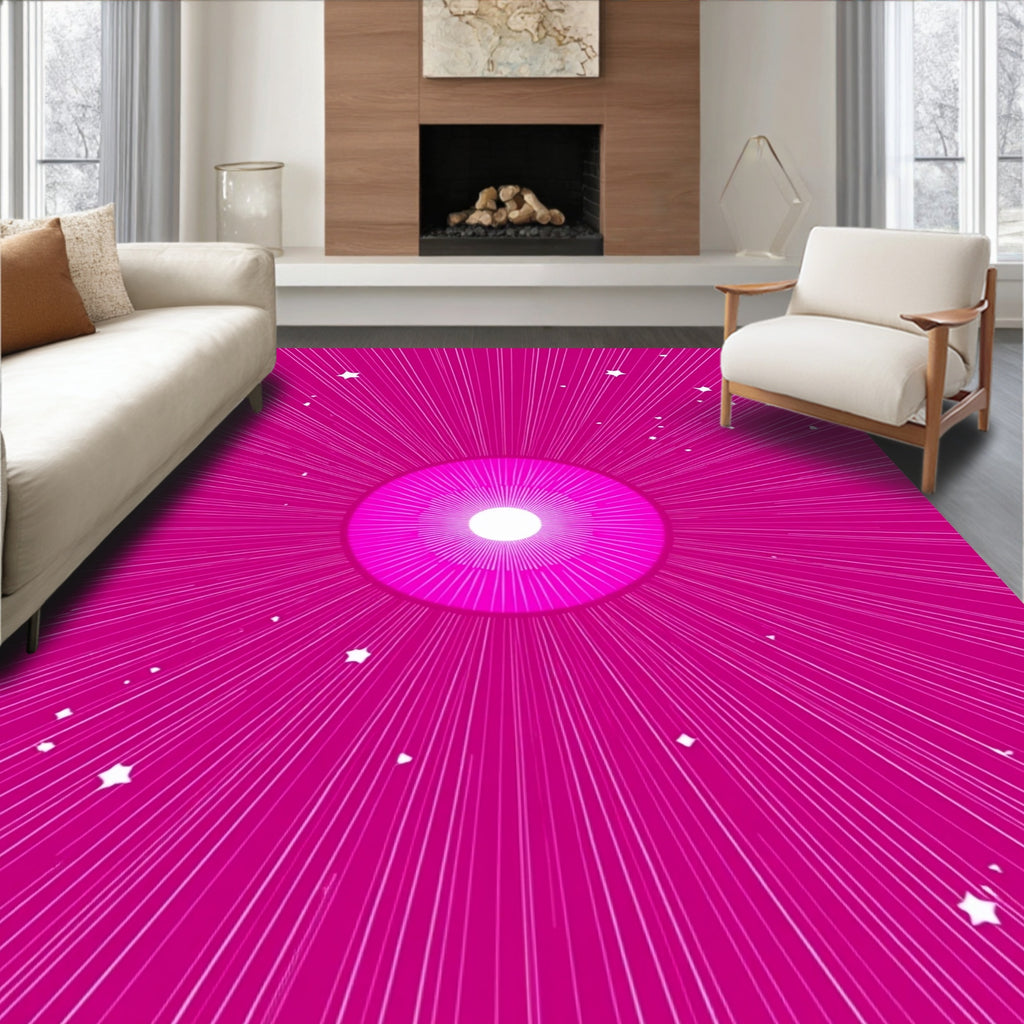 Vibrant Magenta Starburst Concentric Circles Rug
