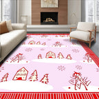 Whimsical Red Village Snowfall Rug