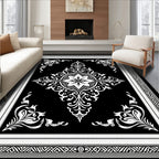 Striking Black White Damask Medallion Rug