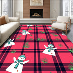 Cheerful Snowman Red Plaid Evergreen Accent Rug