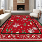 Festive Red Snowflake Holly Christmas Rug