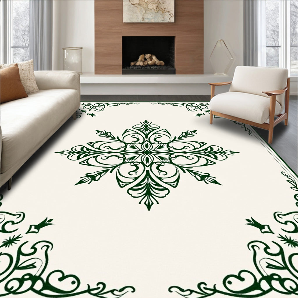 Dark Green Vintage Floral Medallion Rug
