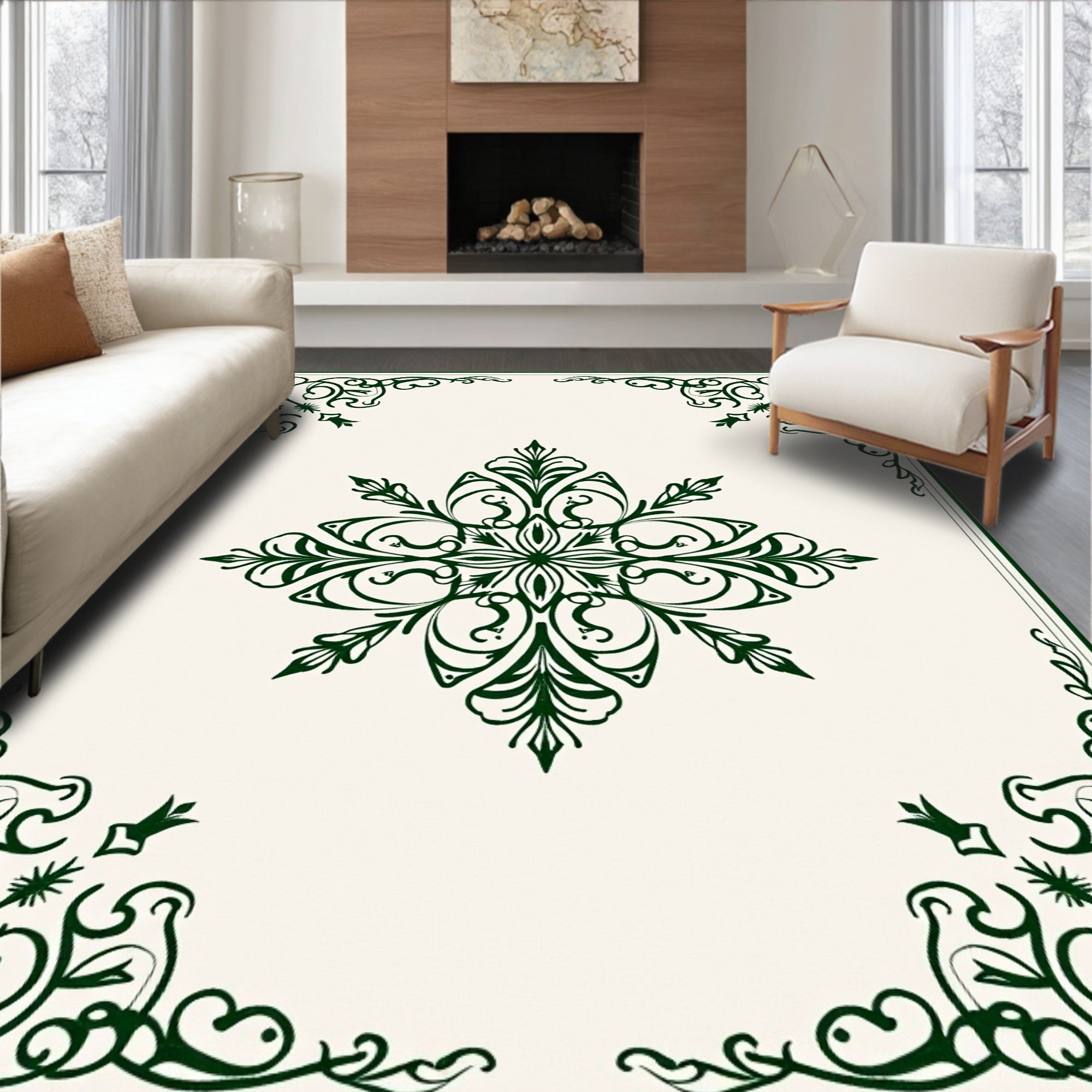 Dark Green Vintage Floral Medallion Rug