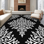 Elegant White Damask Noir Medallions Rug